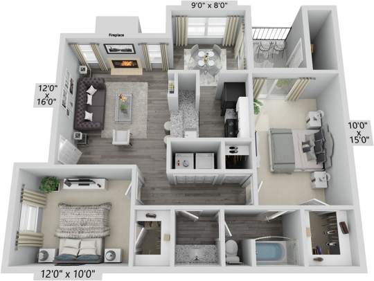 a floor plan of a two bedroom apartment at The  Biltmore
